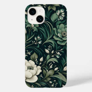 Coque Pour iPhone 14 Fleurs Vert Émeraude Foncé