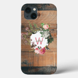 Case-Mate iPhone Case Fleurs Vintages en bois rustique monogrammé