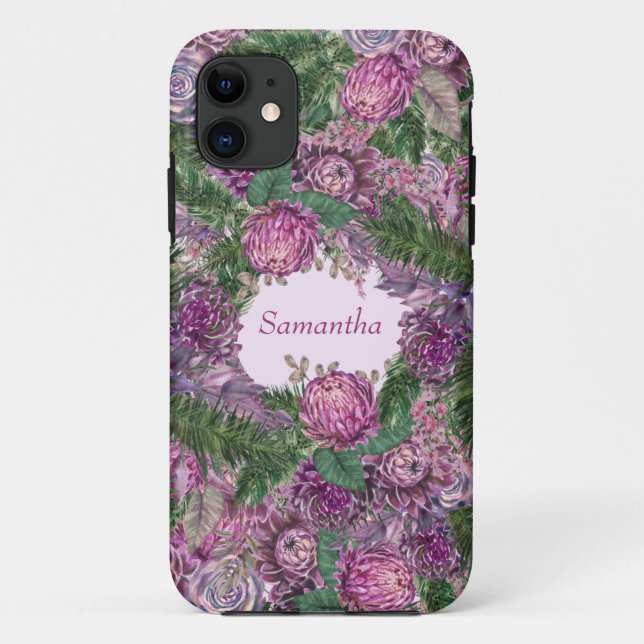 Coques Case-Mate iPhone Fleurs violettes avec nom (Dos)