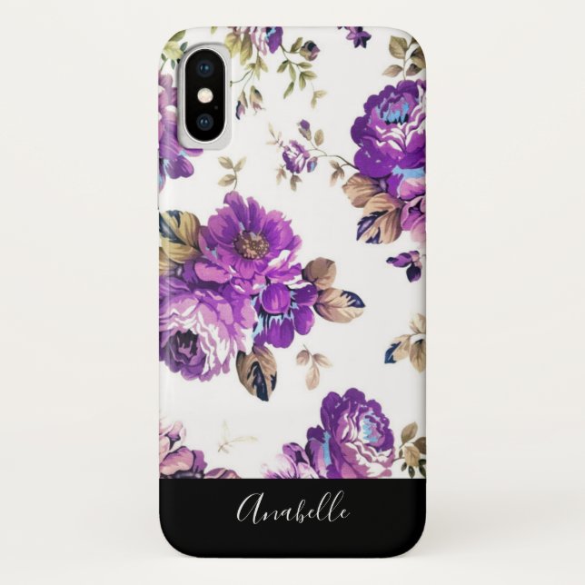 Coques Case-Mate iPhone Fleurs violettes Motif avec Monogramme (Dos)