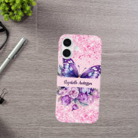 Fleurs violettes roses papillon