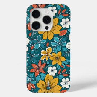 Coque iPhone 15 Pro Fleurs vives, Arrière - plan foncé