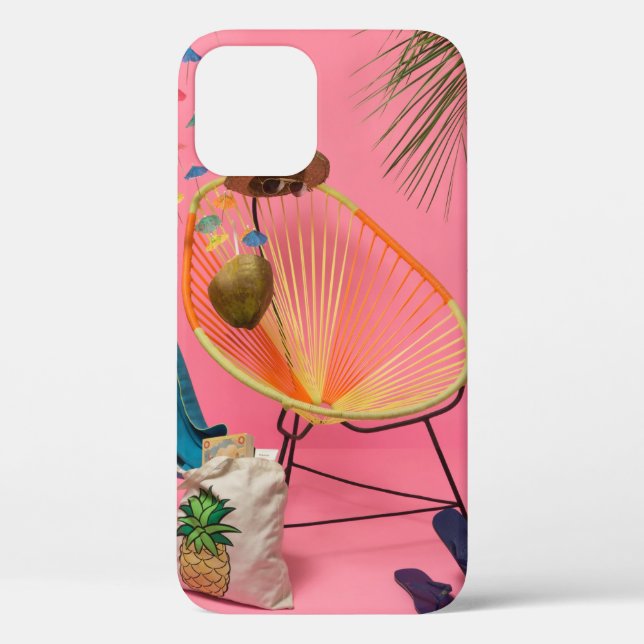 Coques Case-Mate iPhone Flip flop bleu à côté de la chaise (Verso)