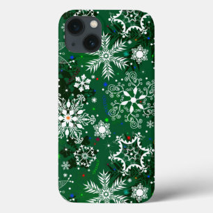 Etui iPhone 13 Flocon de neige de Noël vert motif dix dur extrême