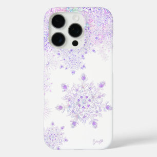 Coques iPhone 16 Pro flocon de neige violet clair et coeur étincelant