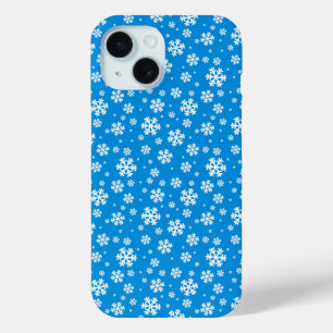 Coque Pour iPhone 15 Flocons blancs sur motif d'hiver bleu moyen