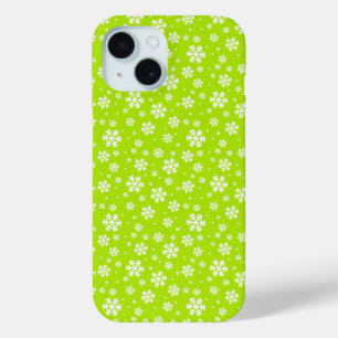 Coque Pour iPhone 15 Flocons blancs sur motif vert d'hiver