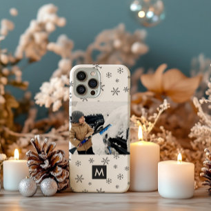 Coques iPhone 16 Pro Flocons de neige de Noël personnalisés avec photo