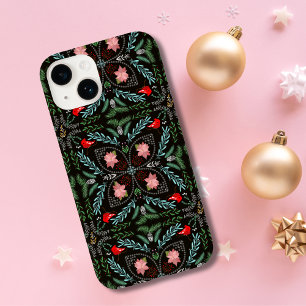Coque Pour iPhone 14 Flocons de neige, Poinsettias, Cardinaux d'hiver