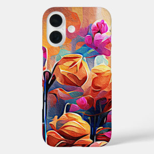 Coque Pour iPhone 16 Floral Abstract Art Orange Red Blue Flowers