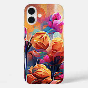 Coques iPhone 16 Plus Floral Abstract Art Orange Red Blue Flowers