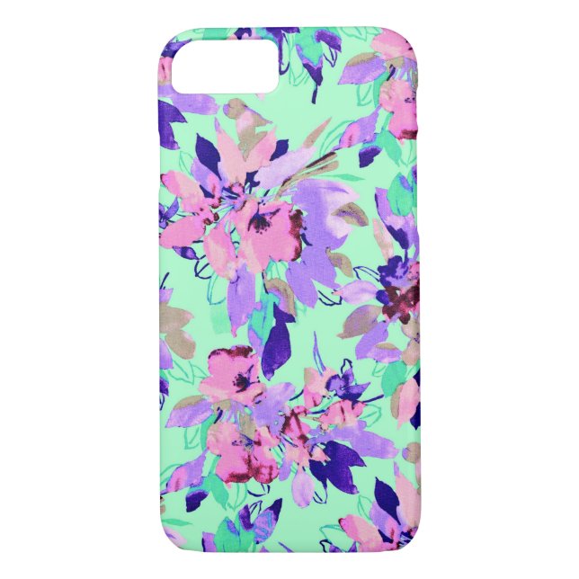 Coques Case-Mate iPhone Floral aquarelle motif fleur turquoise rose violet (Dos)
