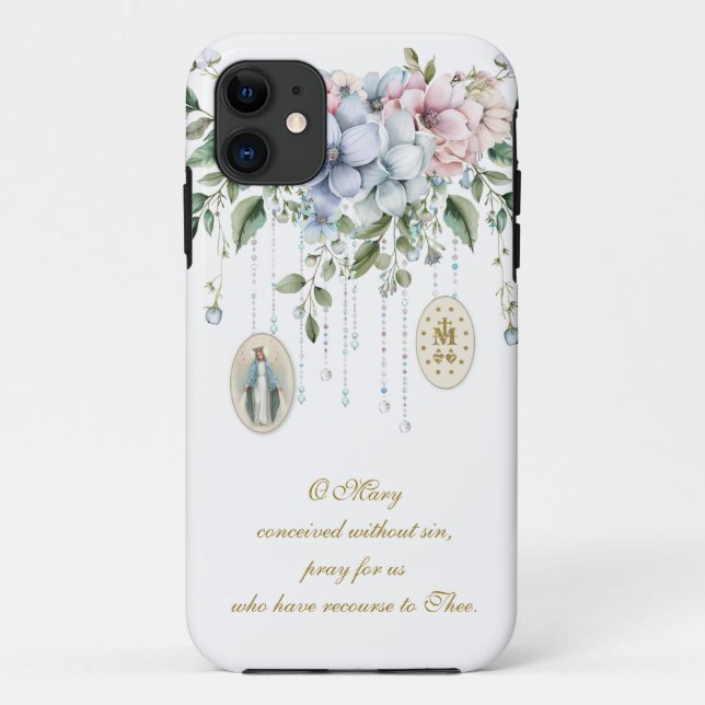 Coques Case-Mate iPhone Floral Bienheureux Marie Médailles de prière relig (Dos)