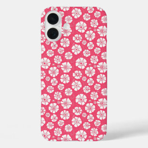 Coques iPhone 16 Plus Floral blanc gras sur rose