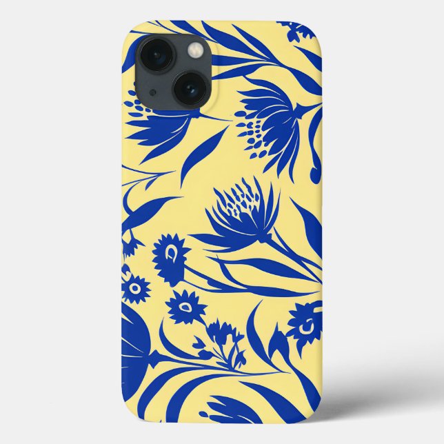 Coques Case-Mate iPhone Floral Bleu De Cornflower Moderne Sur Jaune (Verso)