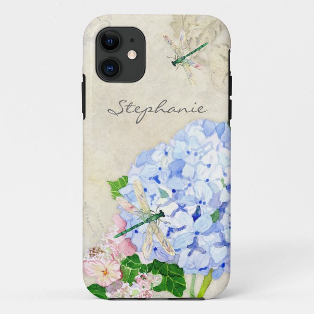 Coques Case-Mate iPhone Floral bleu n rose Hydrangée Élégante aquarelle (Dos)