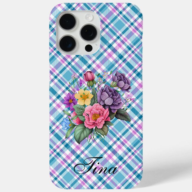 Coques Case-Mate iPhone Floral bleu plaid (Verso)