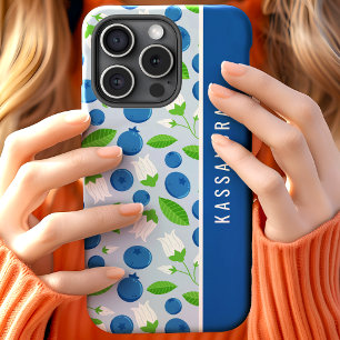 Coque Pour iPhone 15 Floral Blueberry Personnalisé Nom
