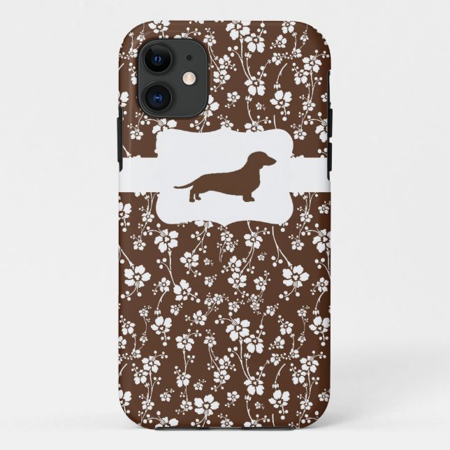 Coques Case-Mate iPhone Floral Brown&blanc avec Dachshund (Dos)