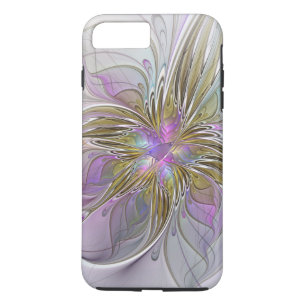 Coque iPhone 8 Plus/7 Plus Floral Coloré Abstrait Fractal Avec Rose & Or