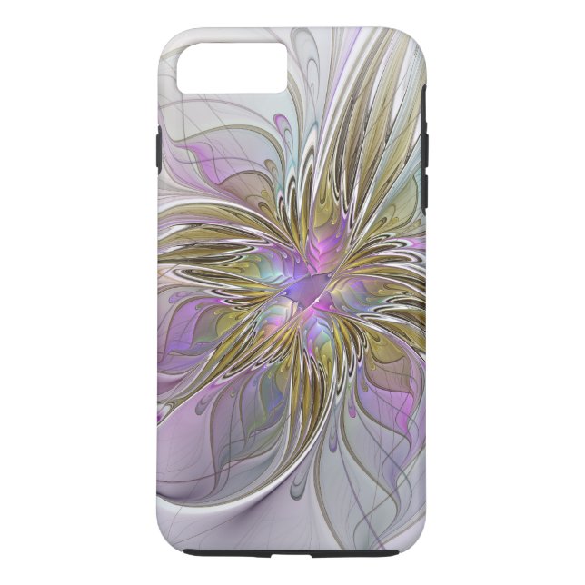 Coques Case-Mate iPhone Floral Coloré Abstrait Fractal Avec Rose & Or (Dos)