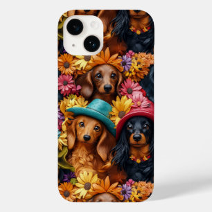 Coque Pour iPhone 14 Floral Dachshund Motif sans couture - Amoureux de 