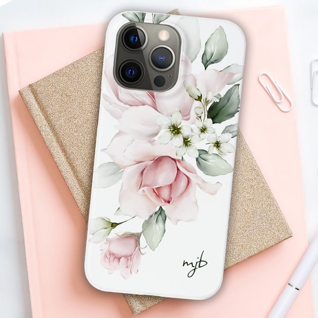 Coques Case-Mate iPhone Floral d'aquarelle féminine avec Initiales de Mono (Créateur téléchargé)