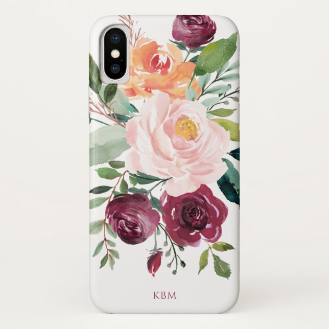 Coques Case-Mate iPhone Floral d'aquarelle rustique avec Monogramme (Dos)