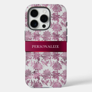 Coques iPhone 16 Pro Floral d'argent rouge de Bourgogne