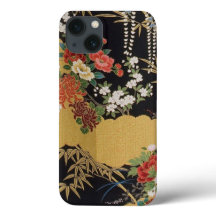 Floral d'or et de noir oriental japonais Kimono
