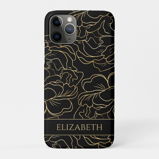 Coques Case-Mate iPhone Floral d'or noir personnalisé (Dos)