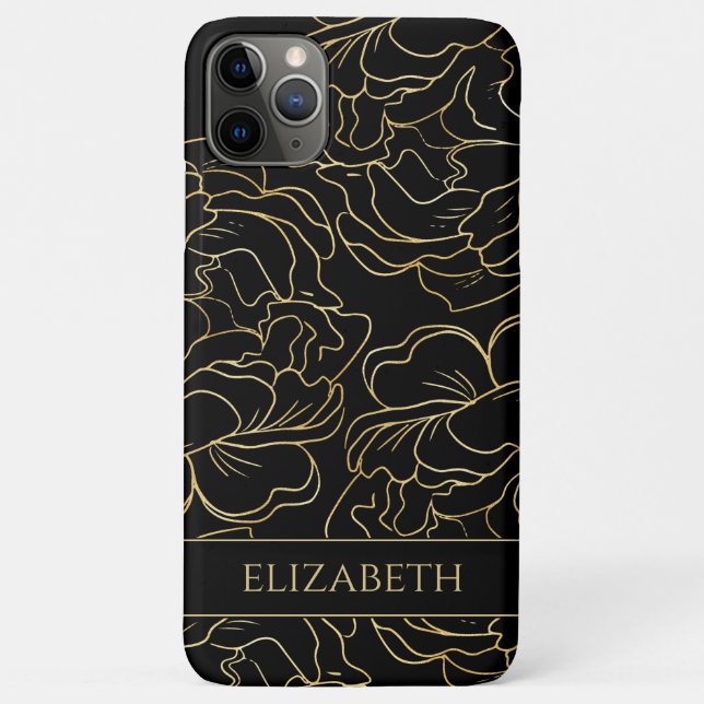Coques Case-Mate iPhone Floral d'or noir personnalisé (Dos)