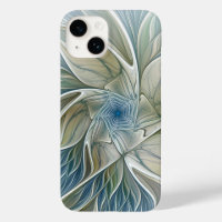 Floral Dream Motif Abstrait Blue Khaki Fractal