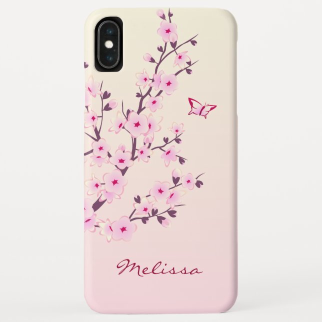 Coques Case-Mate iPhone Floral Fleurs de cerisiers Monogramme rose (Dos)