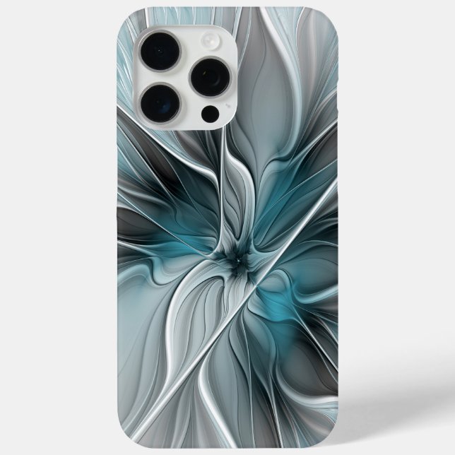 Coques Case-Mate iPhone Floral Fractal Moderne Fleur Abstrait gris bleu (Verso)