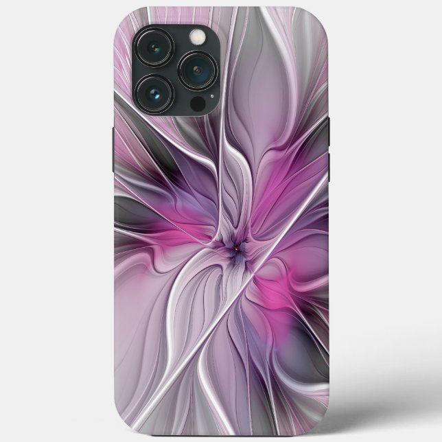 Coques Case-Mate iPhone Floral Fractal moderne Fleur Abstraite rose gris (Verso)