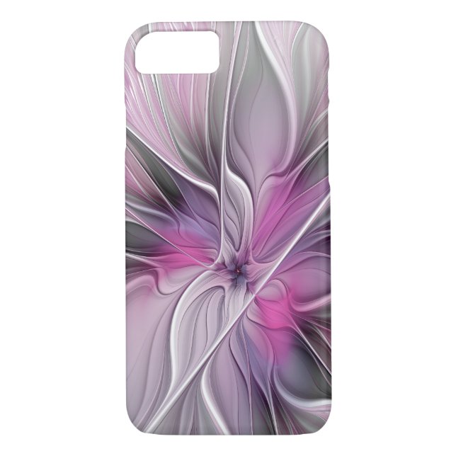 Coques Case-Mate iPhone Floral Fractal moderne Fleur Abstraite rose gris (Dos)