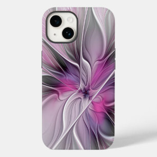 Coque Pour iPhone 14 Floral Fractal moderne Fleur Abstraite rose gris