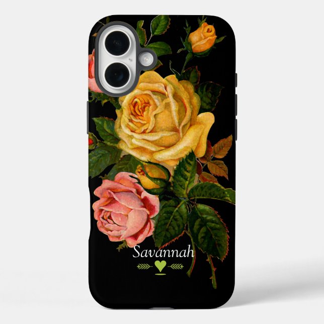 Coques Case-Mate iPhone Floral Hirloom Rose noir jaune rose (Verso)