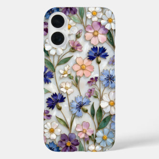 Coque Pour iPhone 16 Floral iPhone Case Blue White Pastel Wildflowers