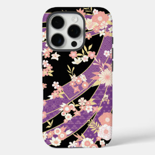 Coques iPhone 16 Pro Floral Kimono Motif Violet
