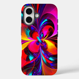 Coque Pour iPhone 16 Floral moderne Art Abstrait Rouge Bleu Motif #07