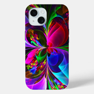Coque Pour iPhone 15 Floral moderne Art Abstrait Rouge Bleu Motif #12