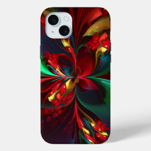 Coque iPhone 15 Mini Floral moderne Art Abstrait Rouge Vert Motif #11