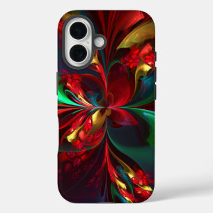 Coque Pour iPhone 16 Floral moderne Art Abstrait Rouge Vert Motif #11