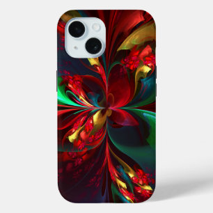 Coque Pour iPhone 15 Floral moderne Art Abstrait Rouge Vert Motif #11