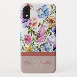 Case-Mate iPhone Case Floral moderne et papillon w Blush Monogramme Nom