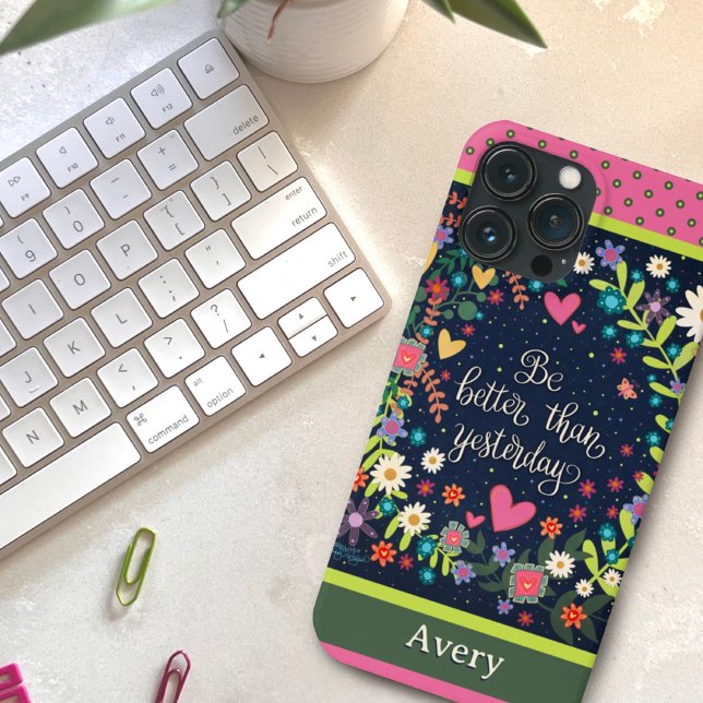 Coques Case-Mate iPhone Floral moderne Nom personnalisé Citation amusante (Créateur téléchargé)