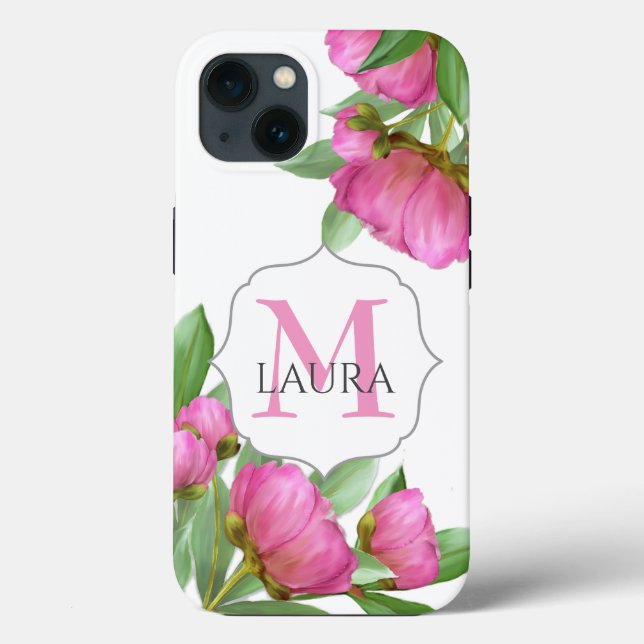 Coques Case-Mate iPhone Floral Monogramme Aquarelle rose moderne (Verso)