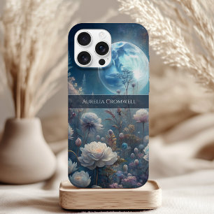 Coque Pour iPhone 15 Floral Moon Magic Design avec nom personnalisé